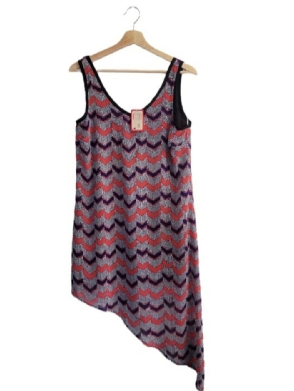 NWT LUSH Asymmetrical Chevron Tank Dress Size L Boho Festival Flowy Summer